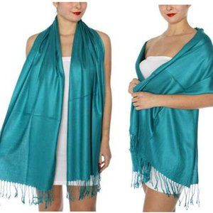 Pashmina Style Wrap Scarf Shawl Cover Fringe Teal Blue Green Cyan SALE 2 FOR 15